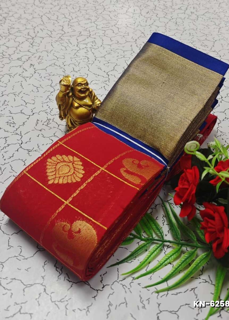 Korvai kotanji Trendy & Fancy bhutta and 2/100 Silk Cotton Sarees Function wear Saree - RED