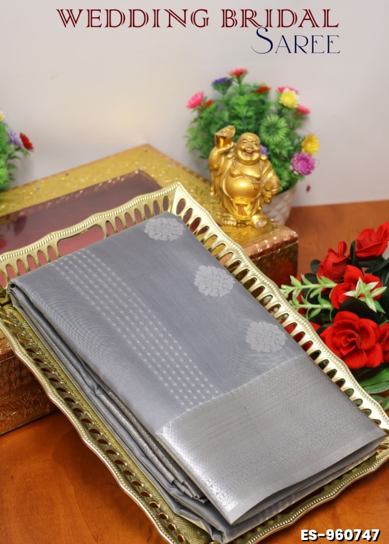 BRIDAL SILK GOLD SILVAR AND COPPER ZARI WEAVE AND WEDDING ART SILK SAREES - GRAY (3)