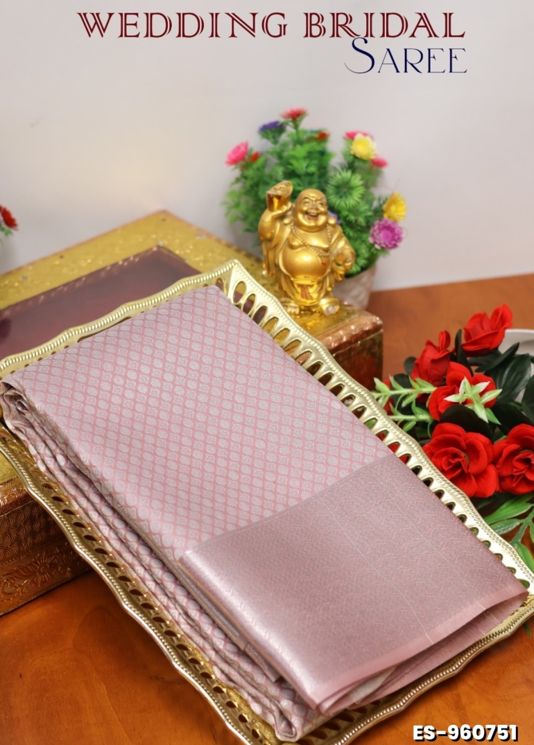 BRIDAL SILK GOLD SILVAR AND COPPER ZARI WEAVE AND WEDDING ART SILK SAREES - ONIYAN PINK (3)