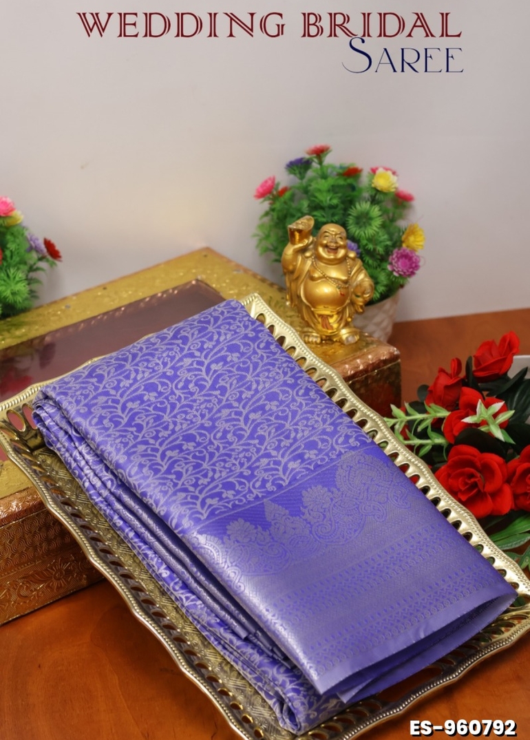 BRIDAL SILK GOLD SILVAR AND COPPER ZARI WEAVE AND WEDDING ART SILK SAREES - LIGHT BLUE N