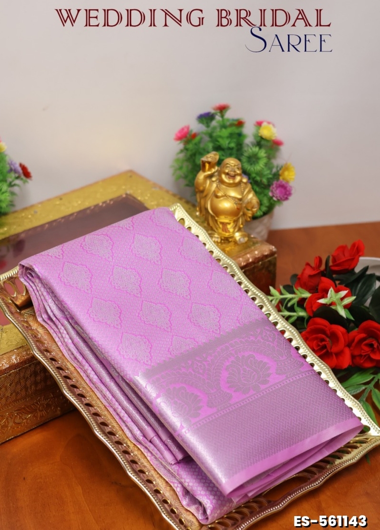 BRIDAL SILK GOLD SILVAR AND COPPER ZARI WEAVE AND WEDDING ART SILK SAREES - LIGHT PINK (9)