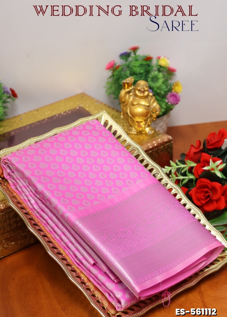 BRIDAL SILK GOLD SILVAR AND COPPER ZARI WEAVE AND WEDDING ART SILK SAREES - PINK (4)