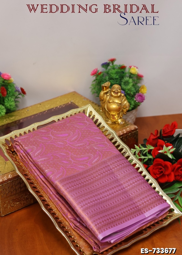 BRIDAL SILK GOLD SILVAR AND COPPER ZARI WEAVE AND WEDDING ART SILK SAREES - MAUVE COLOUR (4)