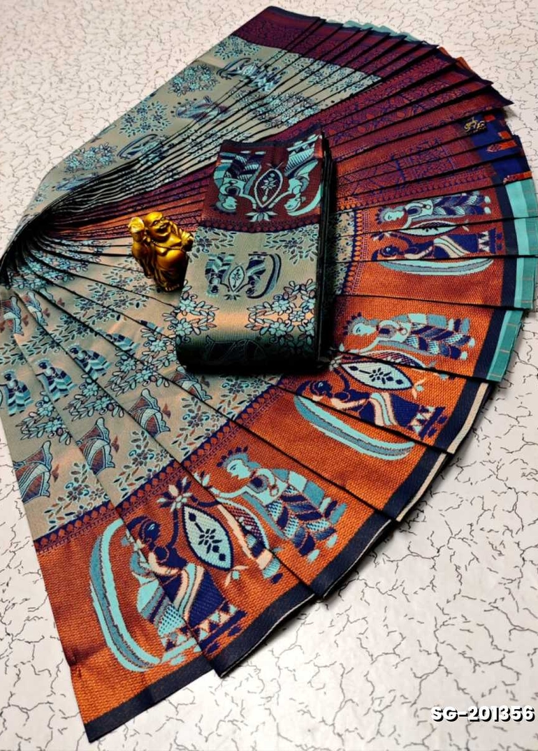 KUBERA ELITE BRIDAL RAPIER FANCY LIGHT WEIGHT SILK TYPE SAREES FESTIVAL  WEAR - NORMAL  BLUE