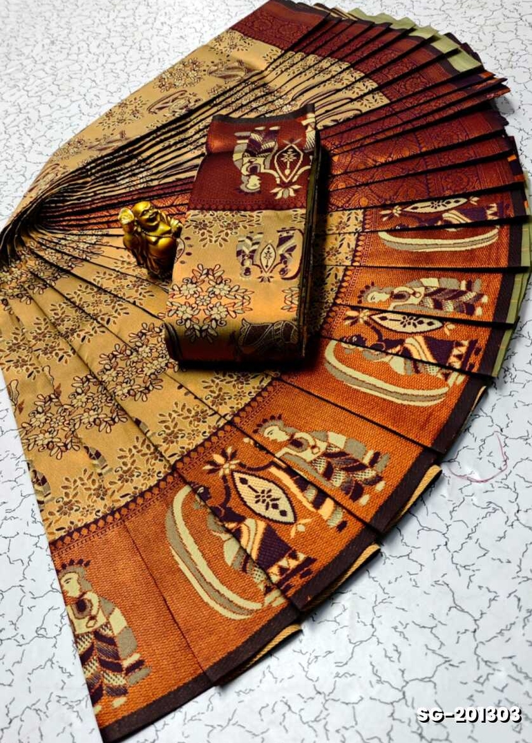 KUBERA ELITE BRIDAL RAPIER FANCY LIGHT WEIGHT SILK TYPE SAREES FESTIVAL  WEAR - GOLD