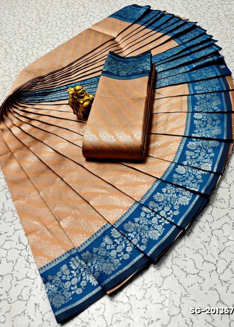 KUBERA ELITE BRIDAL RAPIER FANCY LIGHT WEIGHT SILK TYPE SAREES FESTIVAL  WEAR - LIGHT ORANGE