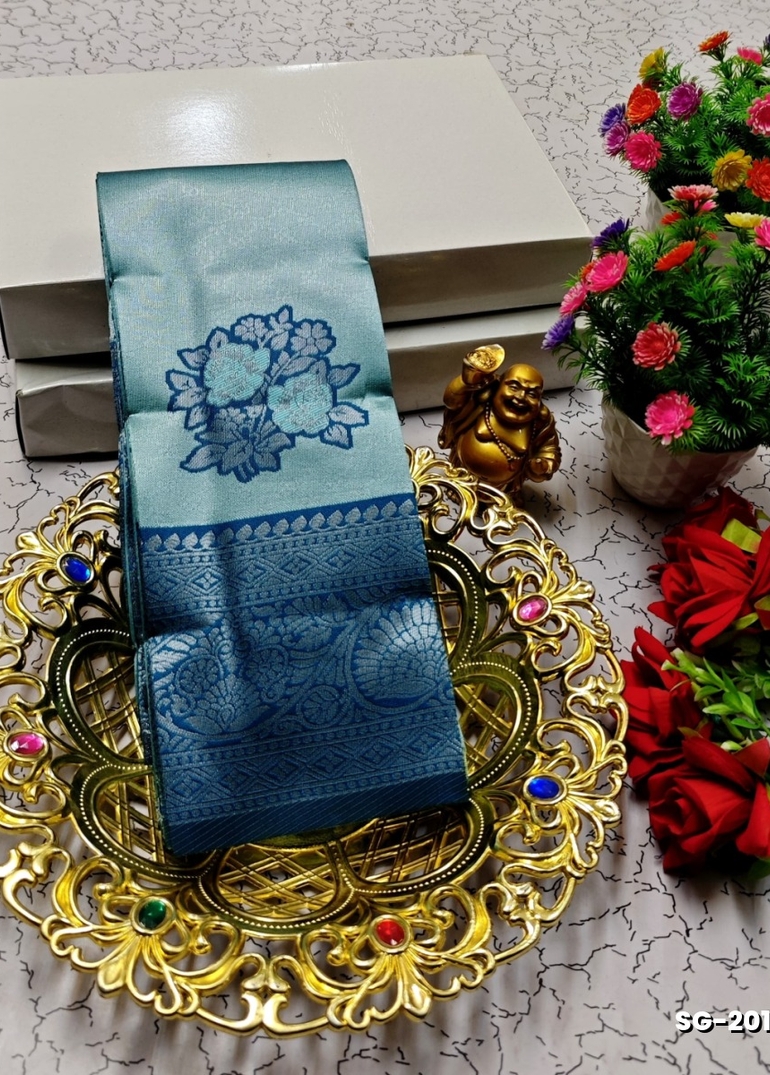 KUBERA ELITE BRIDAL RAPIER FANCY LIGHT WEIGHT SILK TYPE SAREES FESTIVAL  WEAR - LIGHT SKY BLUE