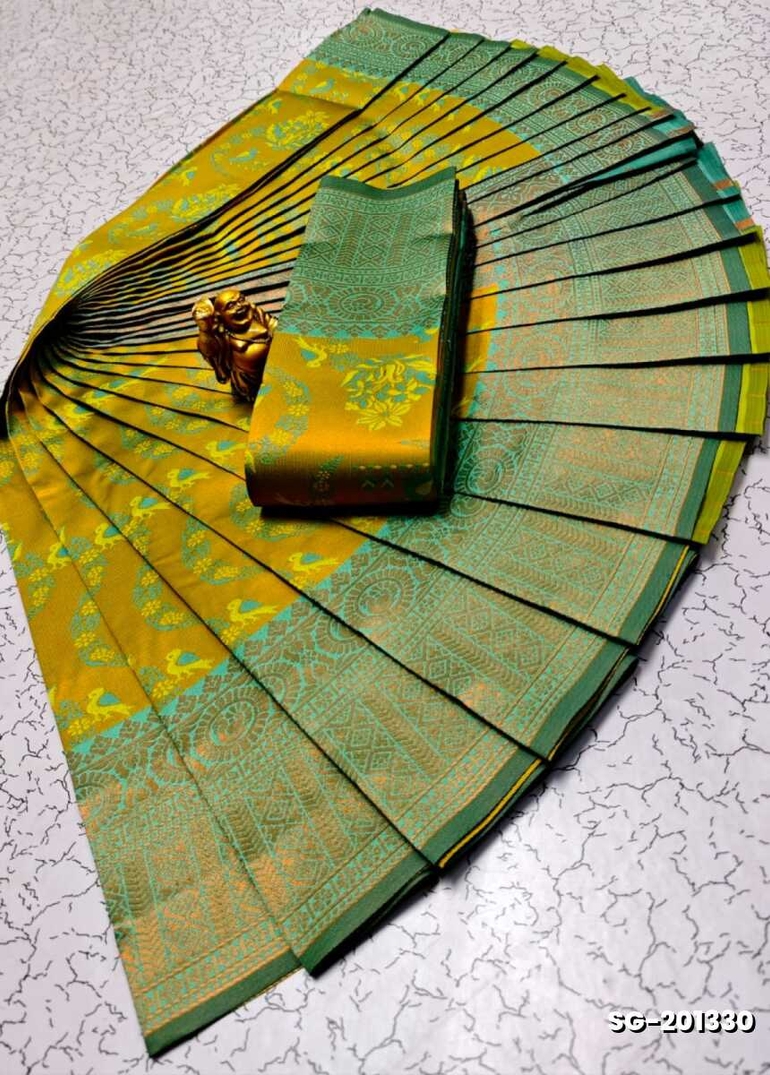 KUBERA ELITE BRIDAL RAPIER FANCY LIGHT WEIGHT SILK TYPE SAREES FESTIVAL  WEAR - PESTA GREEN