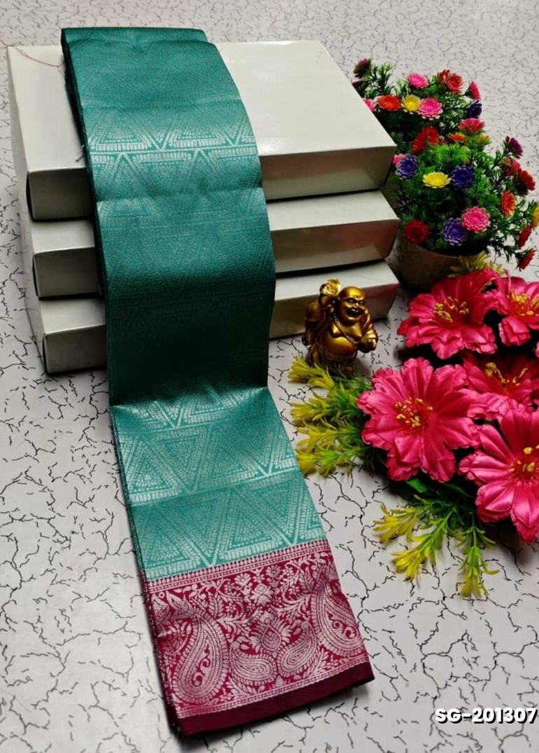 KUBERA ELITE BRIDAL RAPIER FANCY LIGHT WEIGHT SILK TYPE SAREES FESTIVAL  WEAR - TEAL COLOUR