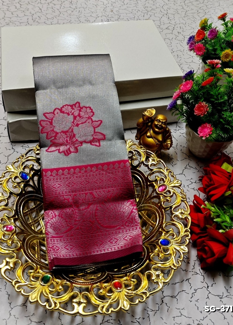 KUBERA ELITE BRIDAL RAPIER FANCY LIGHT WEIGHT SILK TYPE SAREES FUNCTION WEAR SAREE - SLATE COLOUR