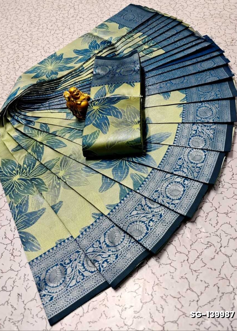 KUBERA ELITE BRIDAL RAPIER FANCY LIGHT WEIGHT SILK TYPE SAREES FUNCTION WEAR SAREE - FLORAISON GREEN