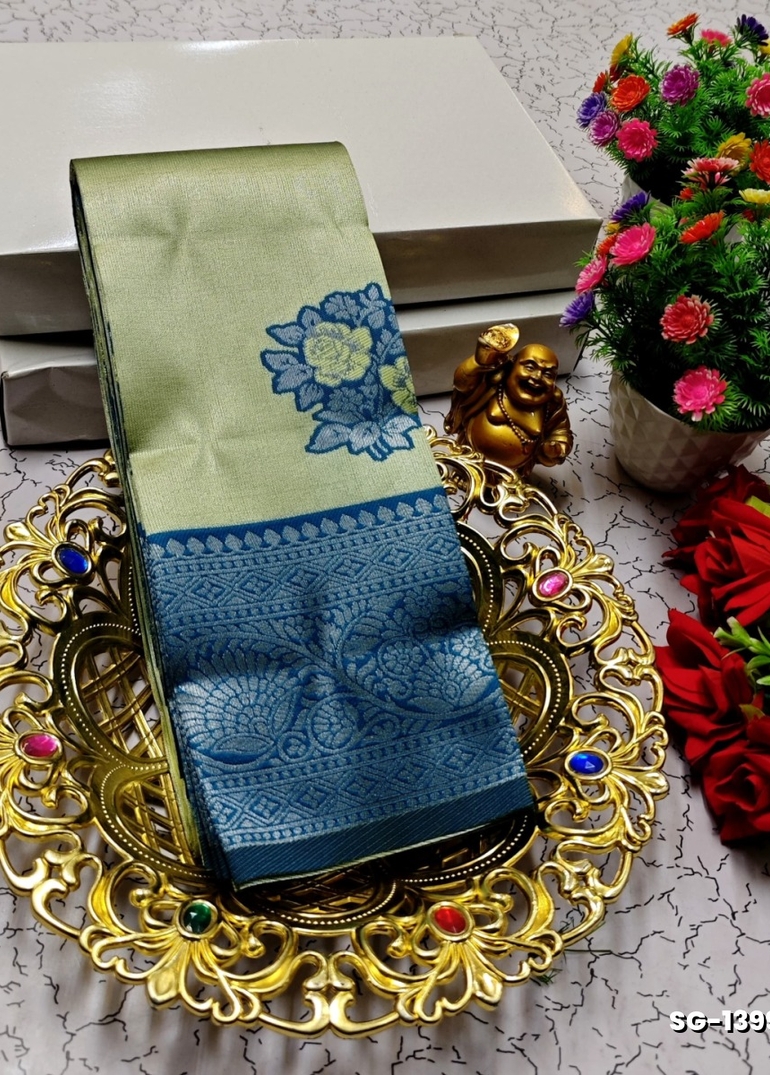 KUBERA ELITE BRIDAL RAPIER FANCY LIGHT WEIGHT SILK TYPE SAREES FUNCTION WEAR SAREE - LIGHT GREEN (1)