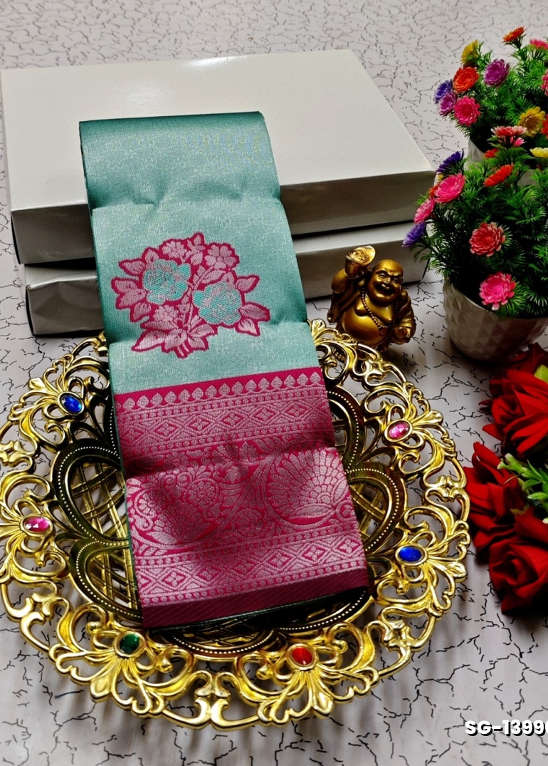 KUBERA ELITE BRIDAL RAPIER FANCY LIGHT WEIGHT SILK TYPE SAREES FUNCTION WEAR SAREE - TEAL COLOUR (1)