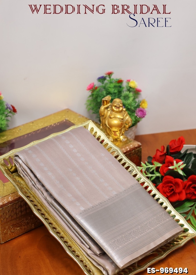 BRIDAL SILK GOLD SILVAR AND COPPER ZARI WEAVE AND WEDDING ART SILK SAREES - CHOCOLATE COLOR (3)