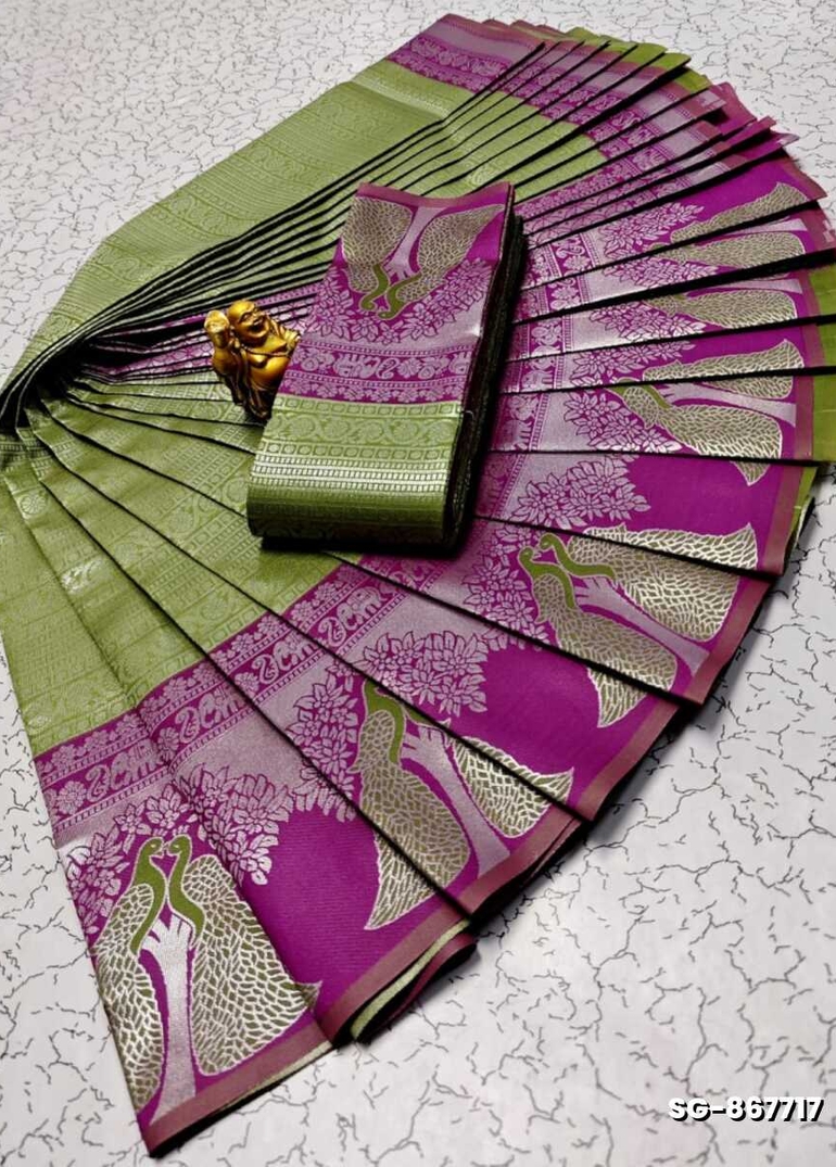 KUBERA ELITE BRIDAL RAPIER FANCY LIGHT WEIGHT SILK TYPE SAREES FUNCTION WEAR SAREE - OLIVE GREEN