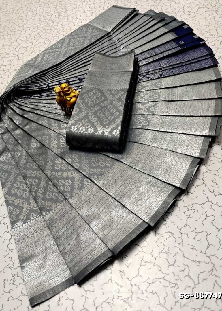 KUBERA ELITE BRIDAL RAPIER FANCY LIGHT WEIGHT SILK TYPE SAREES FUNCTION WEAR SAREE - GRAY