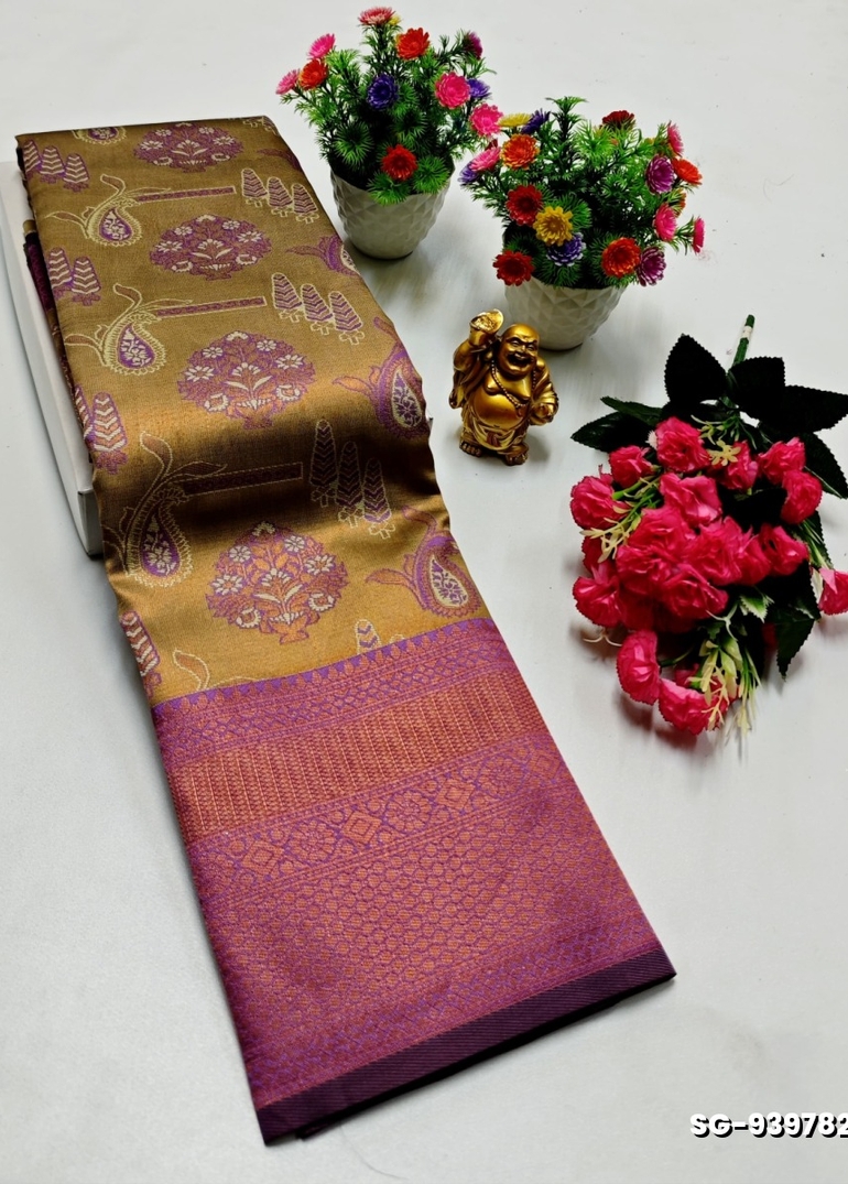 KUBERA ELITE BRIDAL RAPIER FANCY LIGHT WEIGHT SILK TYPE SAREES FUNCTION WEAR SAREE - METALLIC GOLD