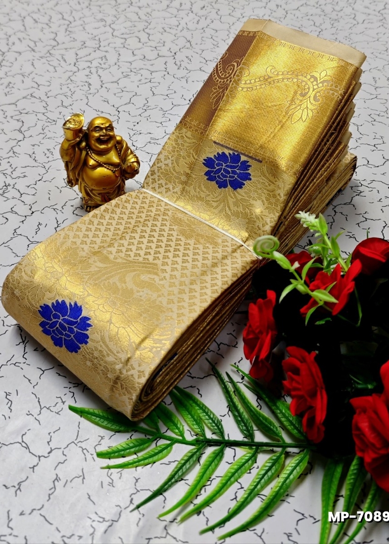 BRIDAL SILK GOLD SILVAR AND COPPER ZARI WEAVE AND WEDDING ART SILK SUBA MUHURTHA PATTU SAREES - OFF WHITE (1)