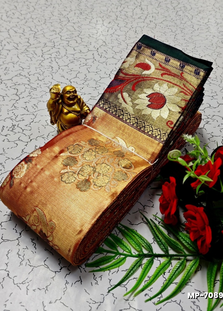 BRIDAL SILK GOLD SILVAR AND COPPER ZARI WEAVE AND WEDDING ART SILK SUBA MUHURTHA PATTU SAREES - CREAM COLOR (1)