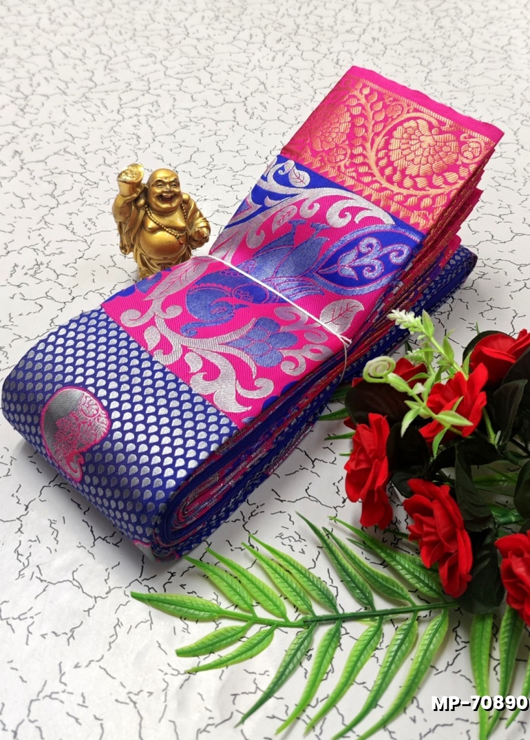 BRIDAL SILK GOLD SILVAR AND COPPER ZARI WEAVE AND WEDDING ART SILK SUBA MUHURTHA PATTU SAREES - ROYAL BLUE (1)