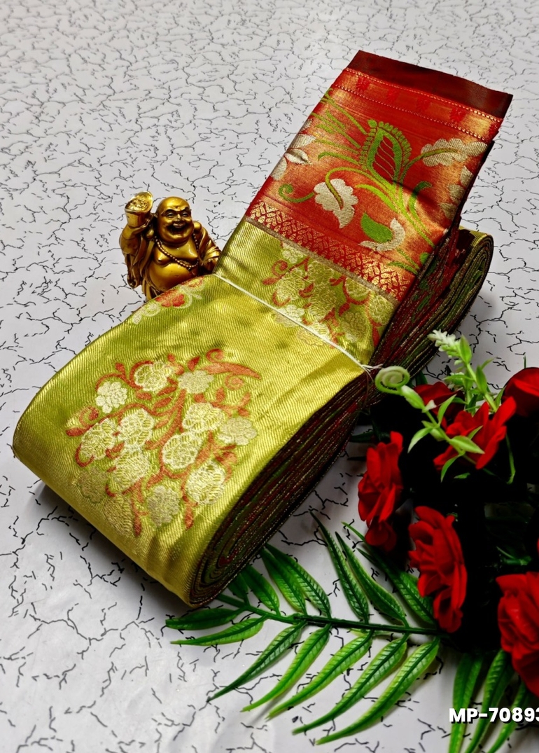 BRIDAL SILK GOLD SILVAR AND COPPER ZARI WEAVE AND WEDDING ART SILK SUBA MUHURTHA PATTU SAREES - PESTA GREEN (1)