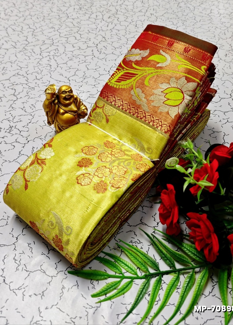 BRIDAL SILK GOLD SILVAR AND COPPER ZARI WEAVE AND WEDDING ART SILK SUBA MUHURTHA PATTU SAREES - FLORAISON GREEN (1)