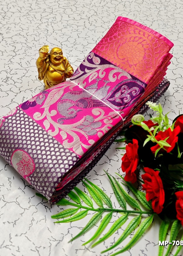 BRIDAL SILK GOLD SILVAR AND COPPER ZARI WEAVE AND WEDDING ART SILK SUBA MUHURTHA PATTU SAREES - PURPLE (1)