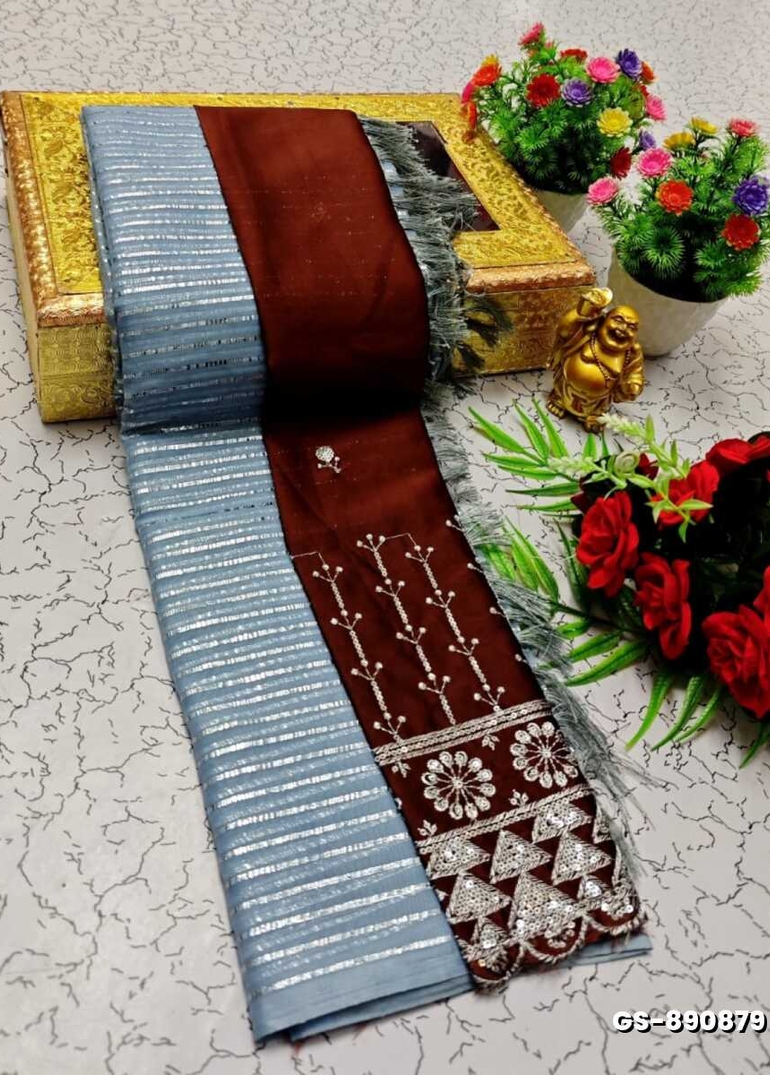 GEORGETTE FANCY SOFT SILK SAREES WITH BLOUSE MODERN FANCY ITEM SAREES - SLATE COLOUR