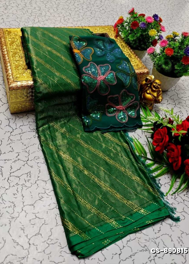 GEORGETTE FANCY SOFT SILK SAREES WITH BLOUSE MODERN FANCY ITEM SAREES - GREEN (4)
