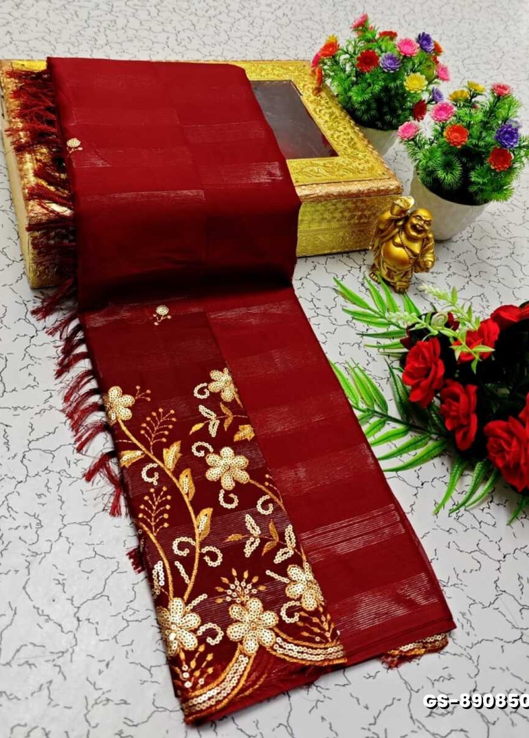 GEORGETTE FANCY SOFT SILK SAREES WITH BLOUSE MODERN FANCY ITEM SAREES - MEJANTA (2)