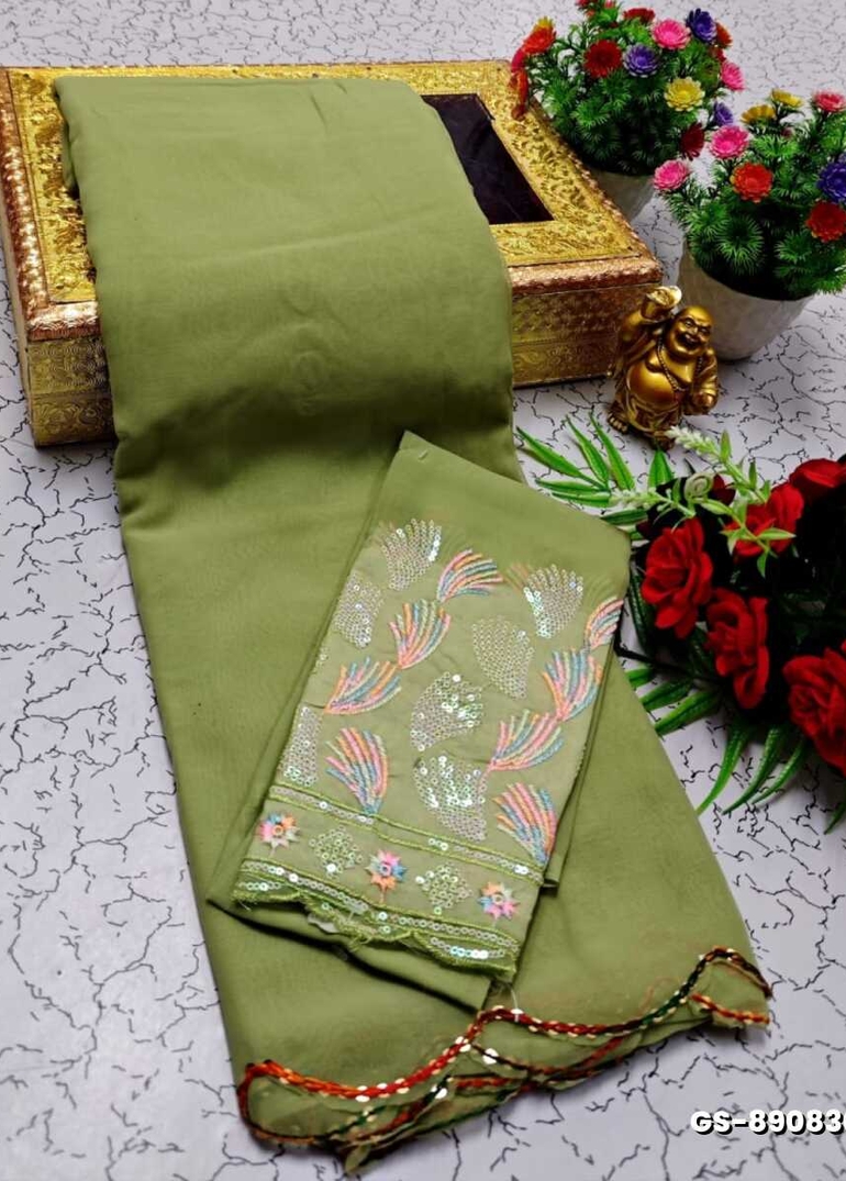 GEORGETTE FANCY SOFT SILK SAREES WITH BLOUSE MODERN FANCY ITEM SAREES - PESTA GREEN (1)