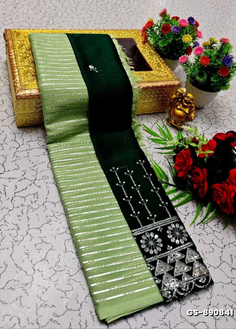 GEORGETTE FANCY SOFT SILK SAREES WITH BLOUSE MODERN FANCY ITEM SAREES - LIGHT GREEN (3)