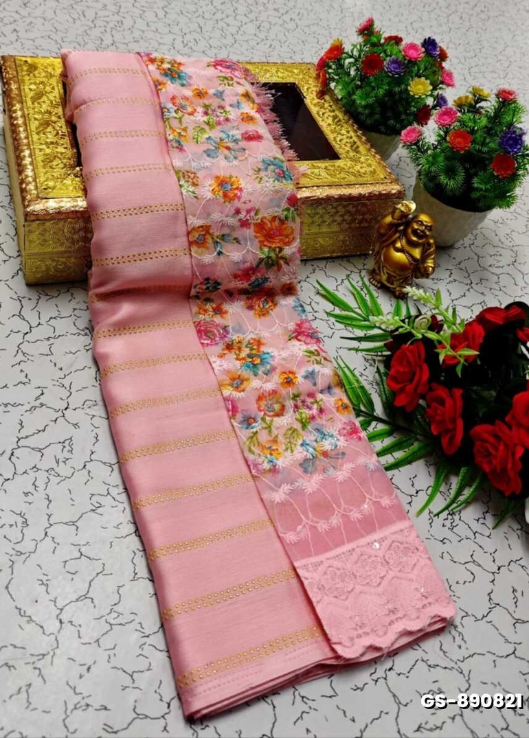 GEORGETTE FANCY SOFT SILK SAREES WITH BLOUSE MODERN FANCY ITEM SAREES - BABY PINK (2)