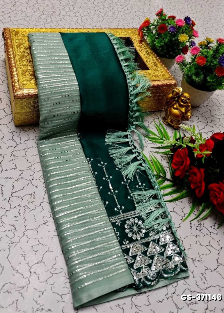 GEORGETTE FANCY SOFT SILK SAREES WITH BLOUSE MODERN FANCY ITEM SAREES - LIGHT GREEN SHADE (1)