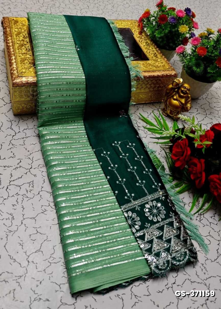 GEORGETTE FANCY SOFT SILK SAREES WITH BLOUSE MODERN FANCY ITEM SAREES - NORMAL GREEN