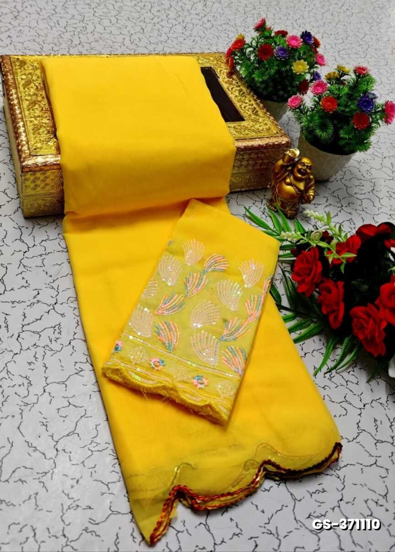 GEORGETTE FANCY SOFT SILK SAREES WITH BLOUSE MODERN FANCY ITEM SAREES - YELLOW (3)