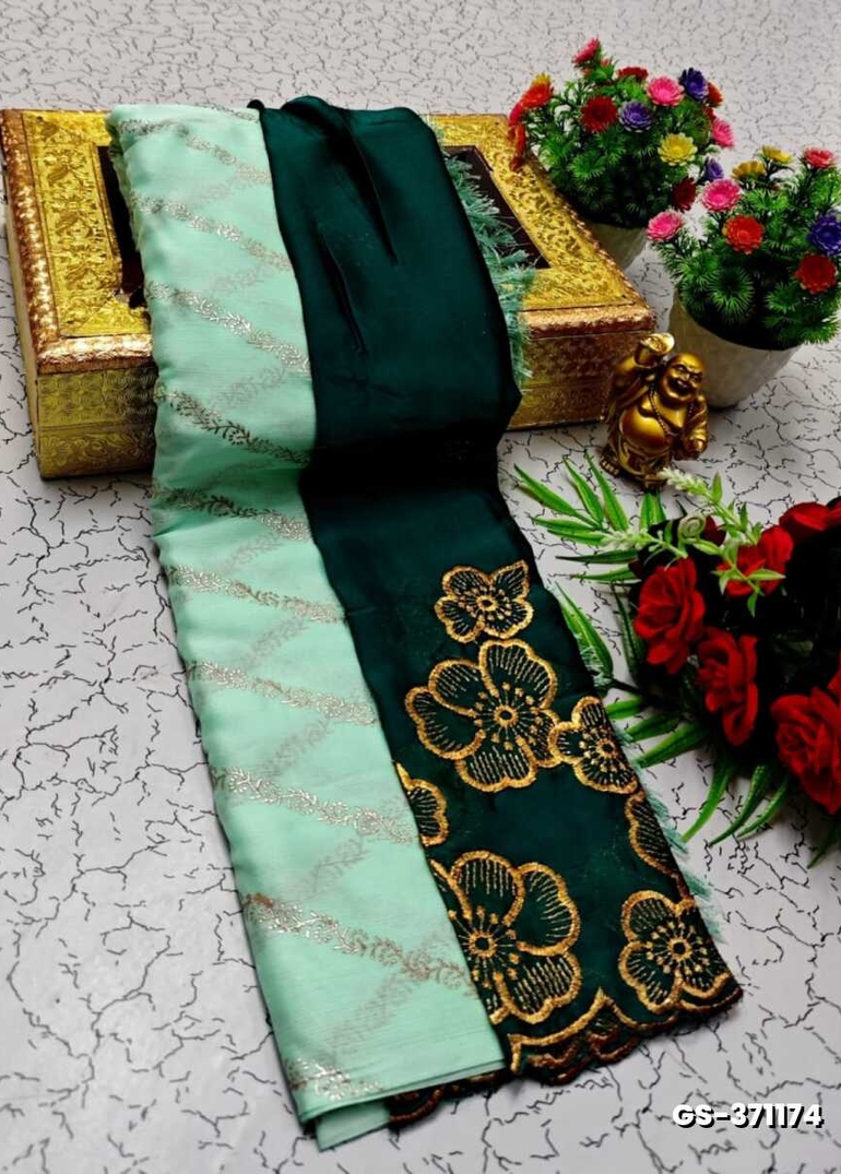 GEORGETTE FANCY SOFT SILK SAREES WITH BLOUSE MODERN FANCY ITEM SAREES - EMERALD COLOUR (1)