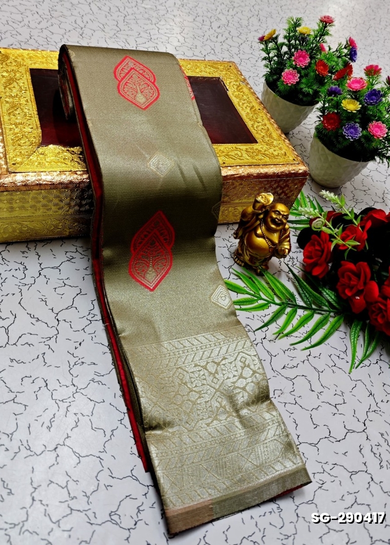 KUBERA ELITE BRIDAL RAPIER FANCY LIGHT WEIGHT SILK TYPE SAREES FUNCTION WEAR SAREE  COLLECTION - OLIVE GREEN