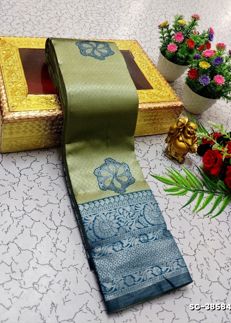 KUBERA ELITE BRIDAL RAPIER FANCY LIGHT WEIGHT SILK TYPE SAREES FUNCTION WEAR SAREE FANCY DESIGN - LIGHT GREEN