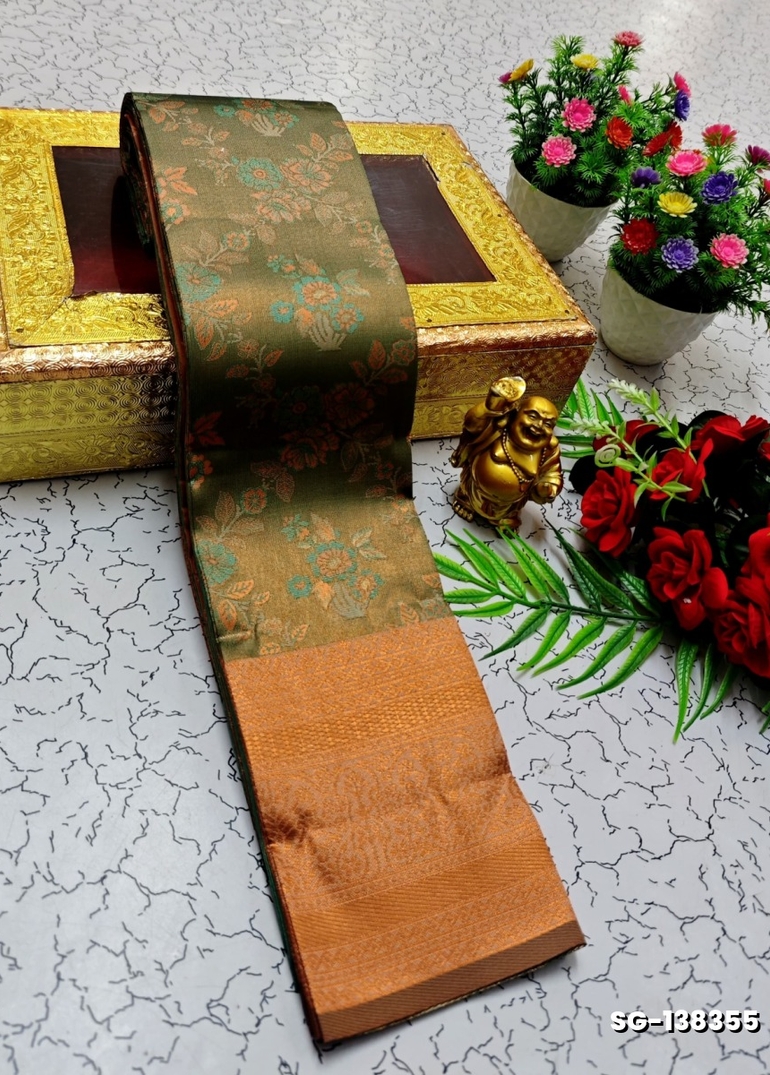 KUBERA ELITE BRIDAL RAPIER FANCY LIGHT WEIGHT SILK TYPE SAREES FUNCTION WEAR SAREE COPPER ZARI MIXED DESIGN - MILD GOLD