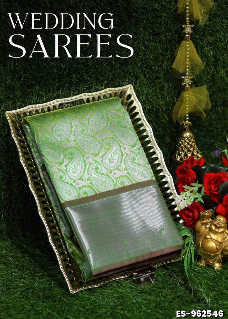 Bridal Silk Perfection  Woven from premium bridal silk — a silk variety revered for its luster, purity, and durability - LIGHT GREEN SHADE