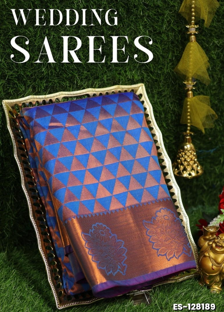 Samuthrika / Vasthrakala Bridal Silk Saree Wedding Saree - BLUE COLOUR