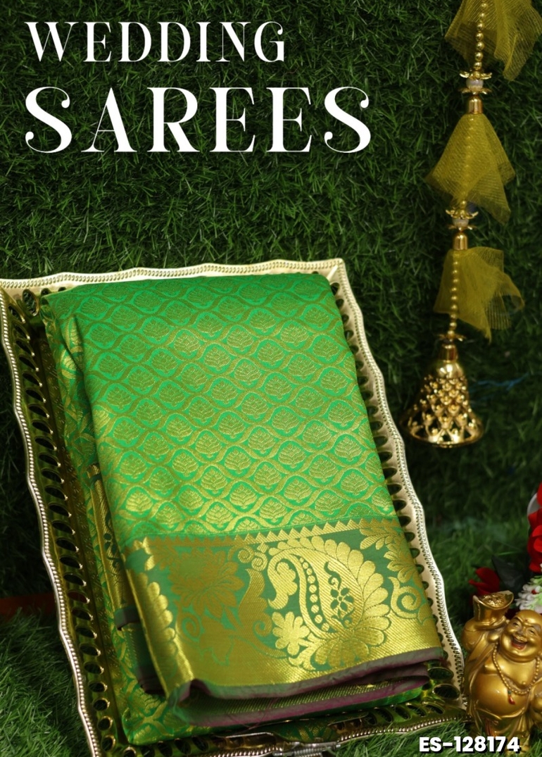 Samuthrika / Vasthrakala Bridal Silk Saree Wedding Saree - EMERALD COLOUR
