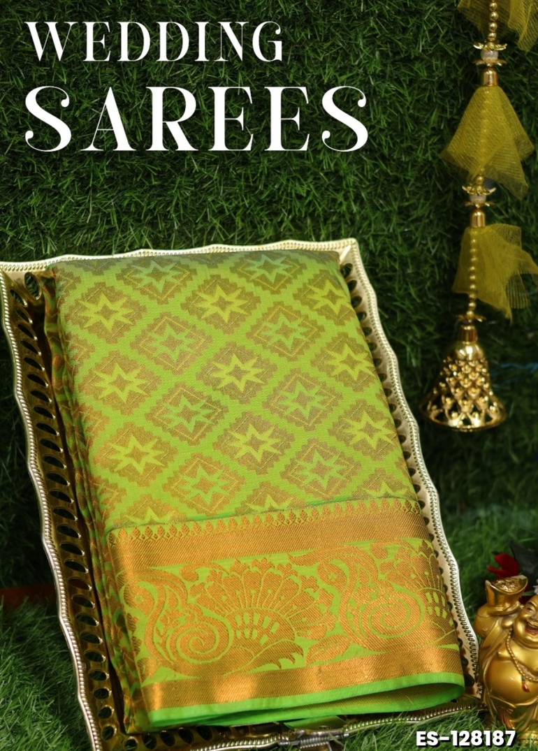 Samuthrika / Vasthrakala Bridal Silk Saree Wedding Saree - FLORAISON GREEN