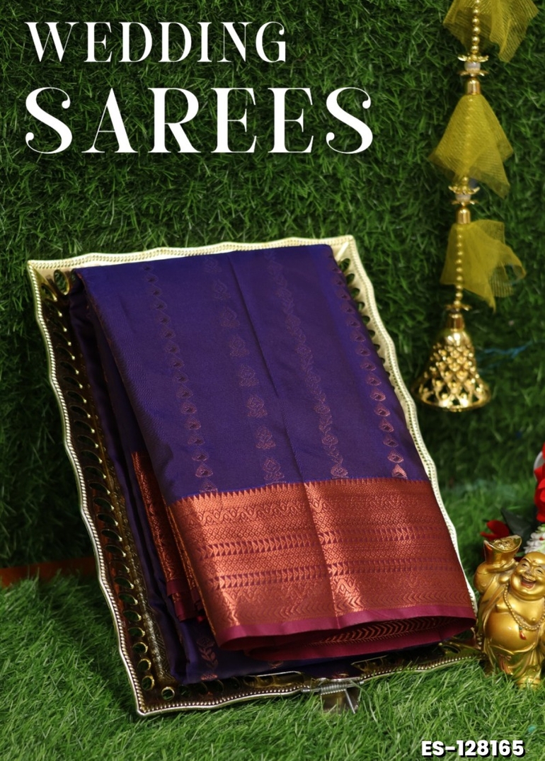 Samuthrika / Vasthrakala Bridal Silk Saree Wedding Saree - INDIGO COLOUR