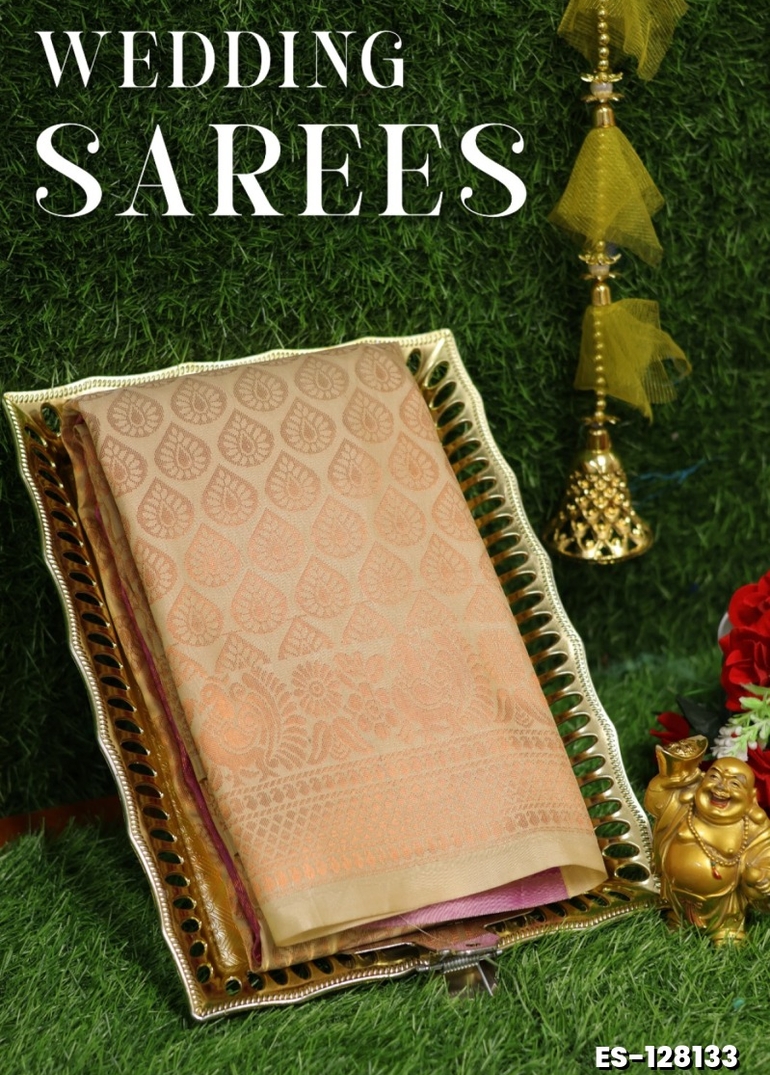 Samuthrika / Vasthrakala Bridal Silk Saree Wedding Saree - CREAM