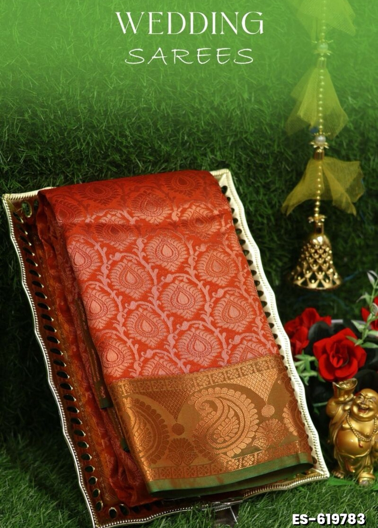 Samuthrika / Vasthrakala Bridal Silk Saree Wedding Saree - TOMATO COLOUR