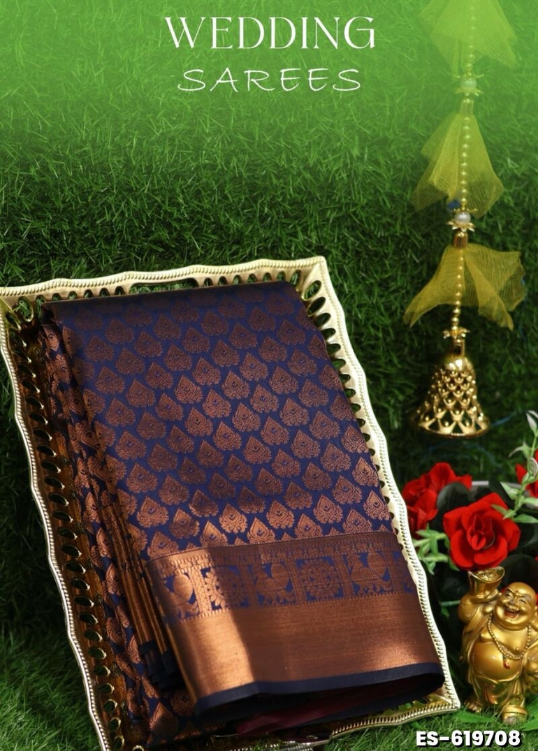 Samuthrika / Vasthrakala Bridal Silk Saree Wedding Saree - NAVY COLOUR (2)