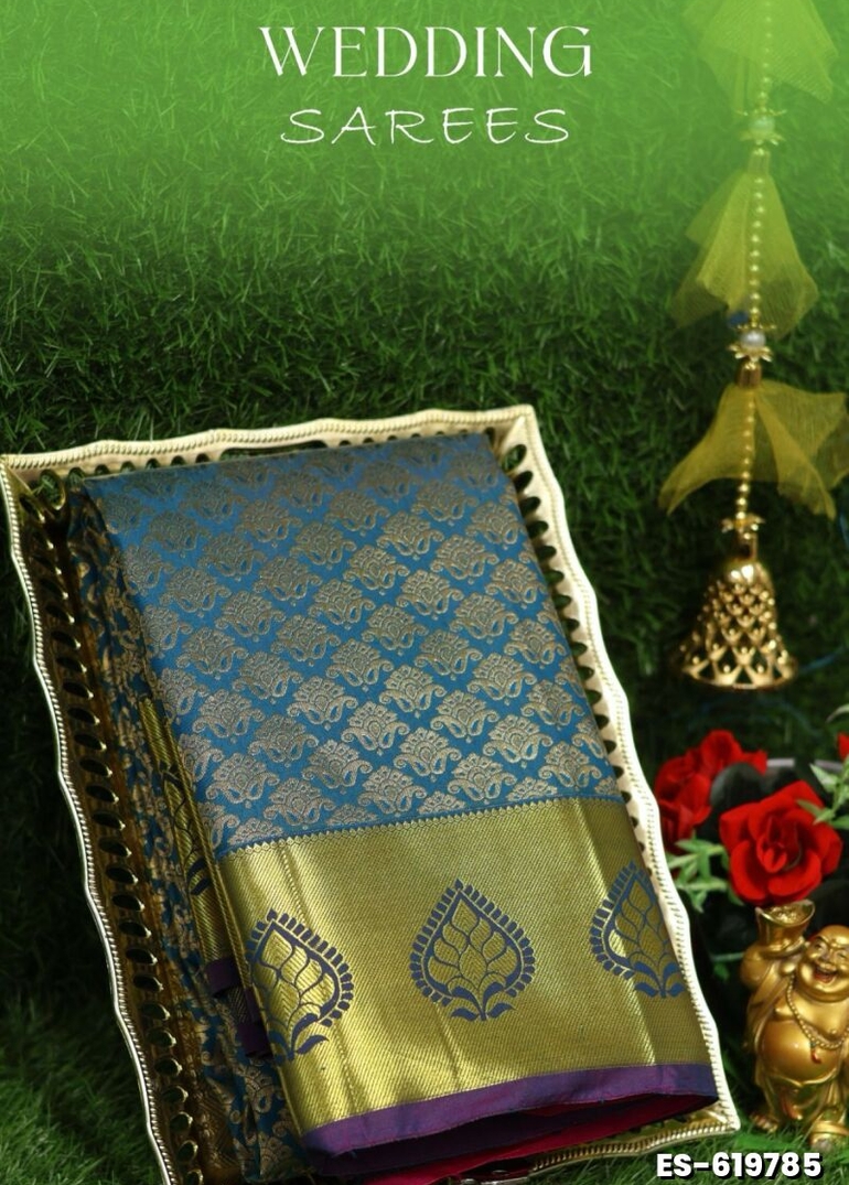 Samuthrika / Vasthrakala Bridal Silk Saree Wedding Saree - BLUE SHADE