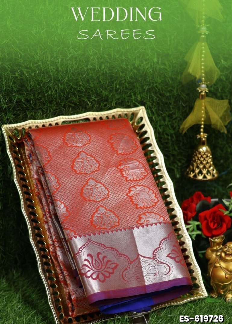 Samuthrika / Vasthrakala Bridal Silk Saree Wedding Saree - ORANGE N